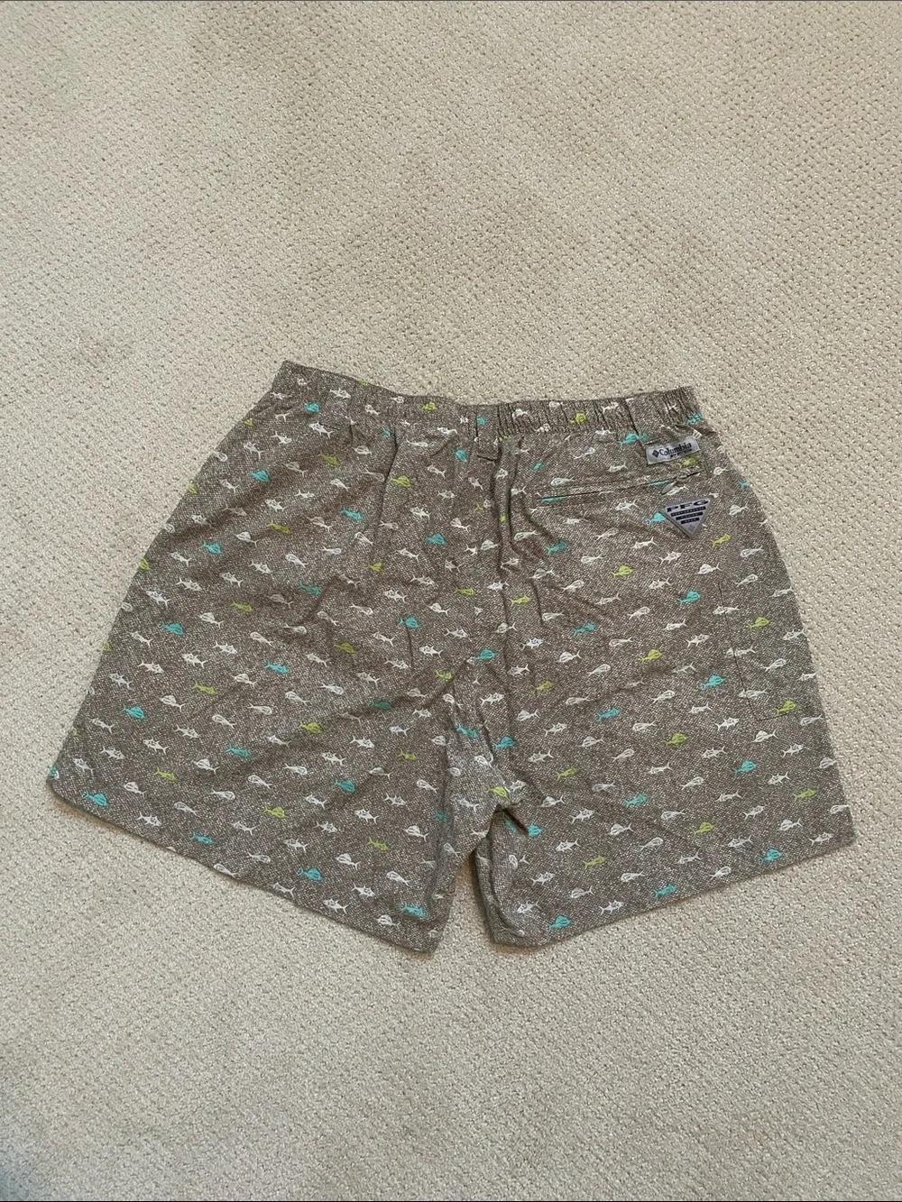 Men’s Columbia PFG Lounge, Beach or Fishing Shorts with Fish Print